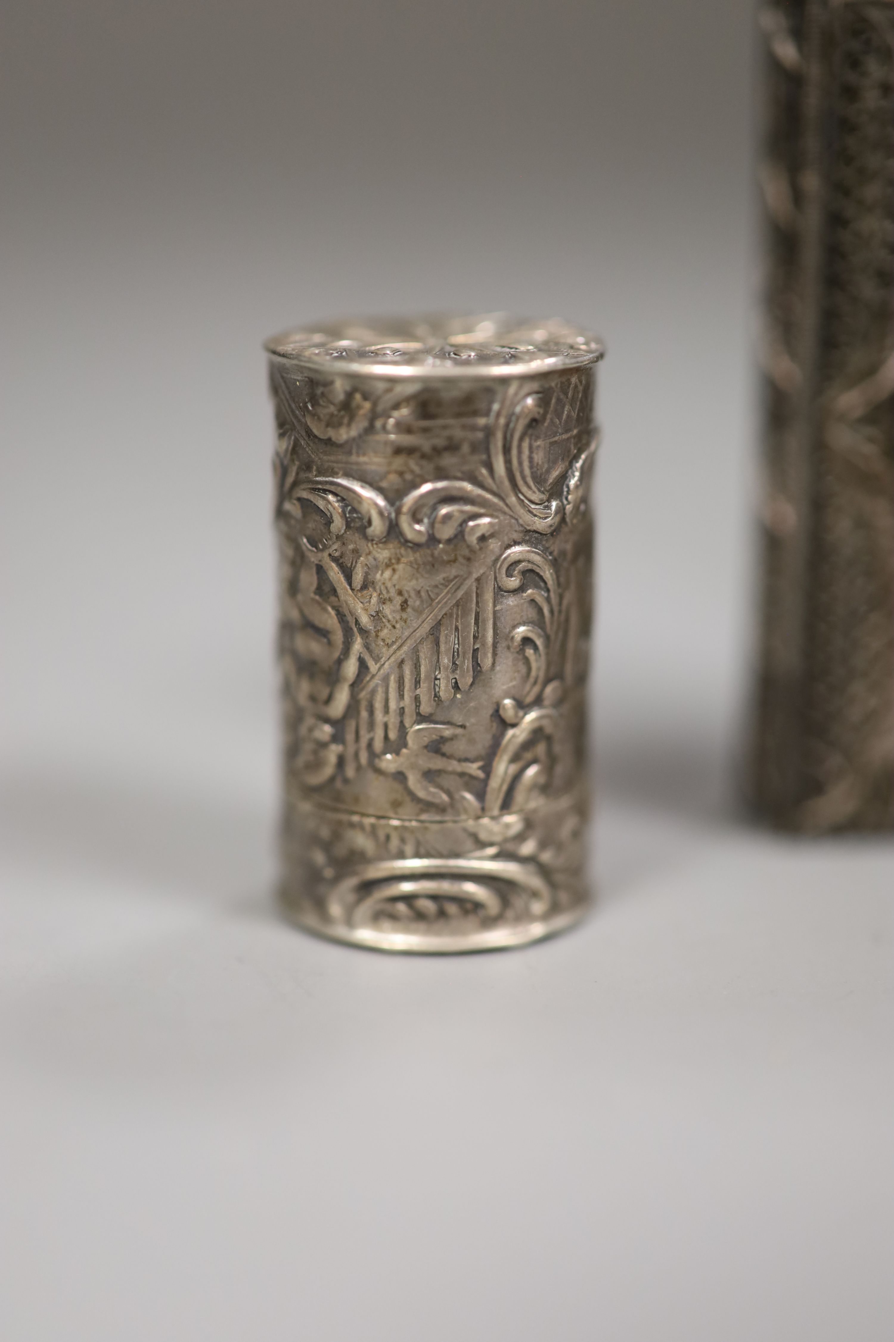 silver filligree needle case, etc